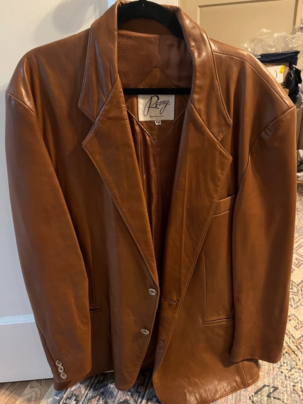 Remy Brown Leather Blazer Jacket - Women's